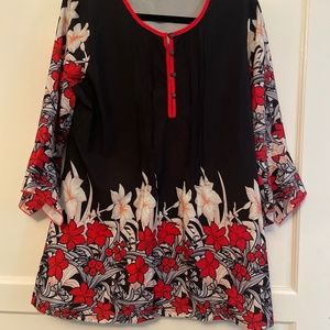 Red black and off white shirt dress